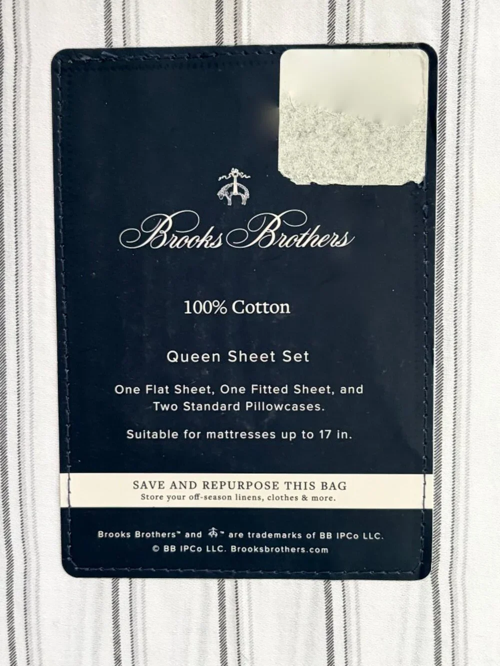Brooks Brothers Queen Size Cotton Sheet Set  Striped  (fits up to 17